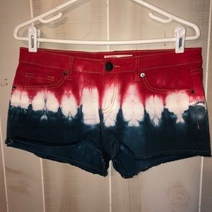 No boundaries red white and blue tie die shorts